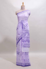 Lavender butterfly motifs design mul mul cotton saree with self border and matching warli print blouse