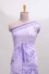 Lavender butterfly motifs design mul mul cotton saree with self border and matching warli print blouse