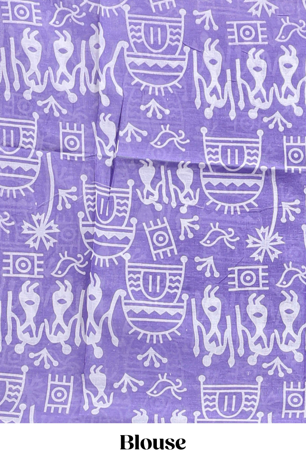 Lavender butterfly motifs design mul mul cotton saree with self border and matching warli print blouse