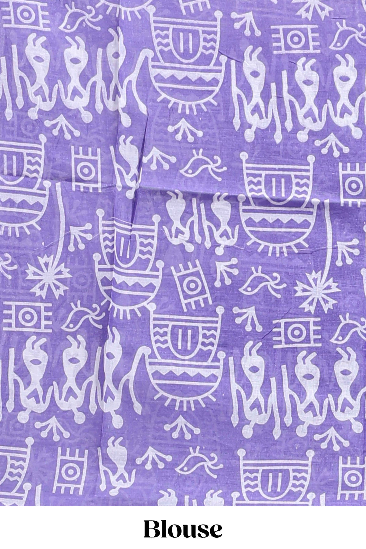 Lavender butterfly motifs design mul mul cotton saree with self border and matching warli print blouse