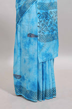 Blue shibori motifs design mul mul cotton saree with self border and matching blouse
