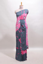 Pink shibori print motifs mul mul cotton saree with contrast  border and blouse