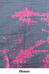 Pink shibori print motifs mul mul cotton saree with contrastborder and blouse