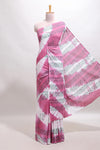 Pink & cream floral shibori print motifs mul mul cotton saree with selfborder and matching blouse