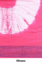 Pink & cream shibori print motifs mul mul cotton saree with self  border and matching blouse