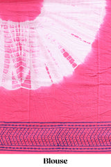 Pink & cream shibori print motifs mul mul cotton saree with selfborder and matching blouse