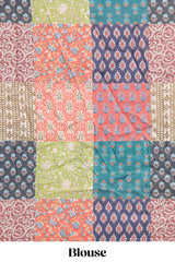 Lime green mirror work embroidery design mul mul cotton saree with self scallop border and contrast multi color blouse