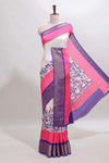 Pink & white zari striped floral design marsh mellow saree withcontrast zari border and blouse