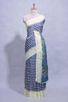 Navy blue colourshibori printed marsh mellow saree with contrast border and matching printed blouse