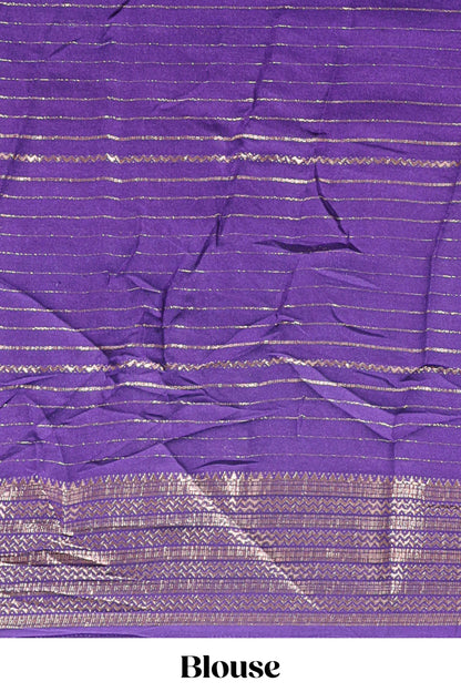 Multi color zari striped floral design marsh mellow saree with  contrast zari border and blouse