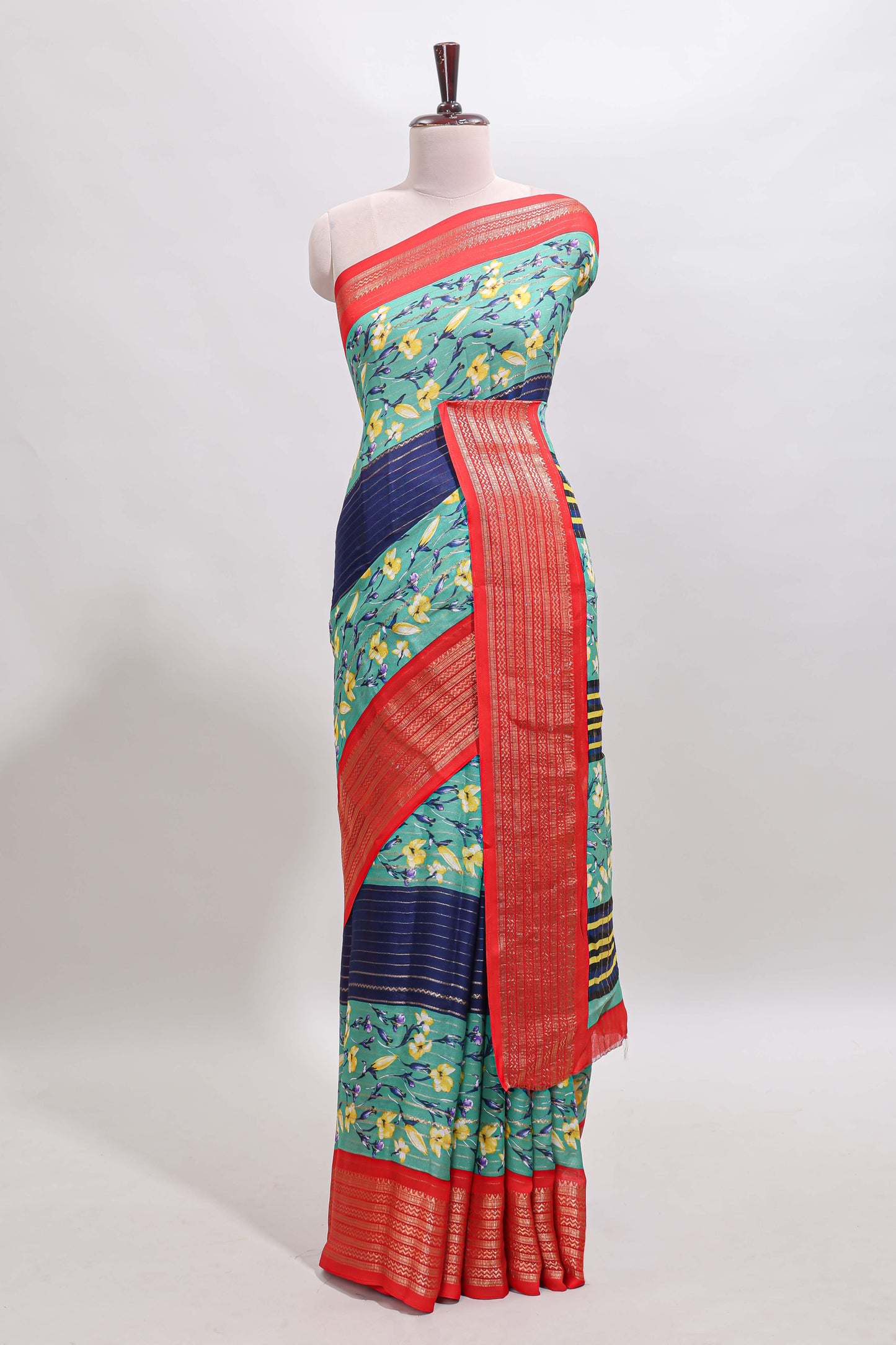 Multi color zari striped floral design marsh mellow saree with  contrast zari border and blouse