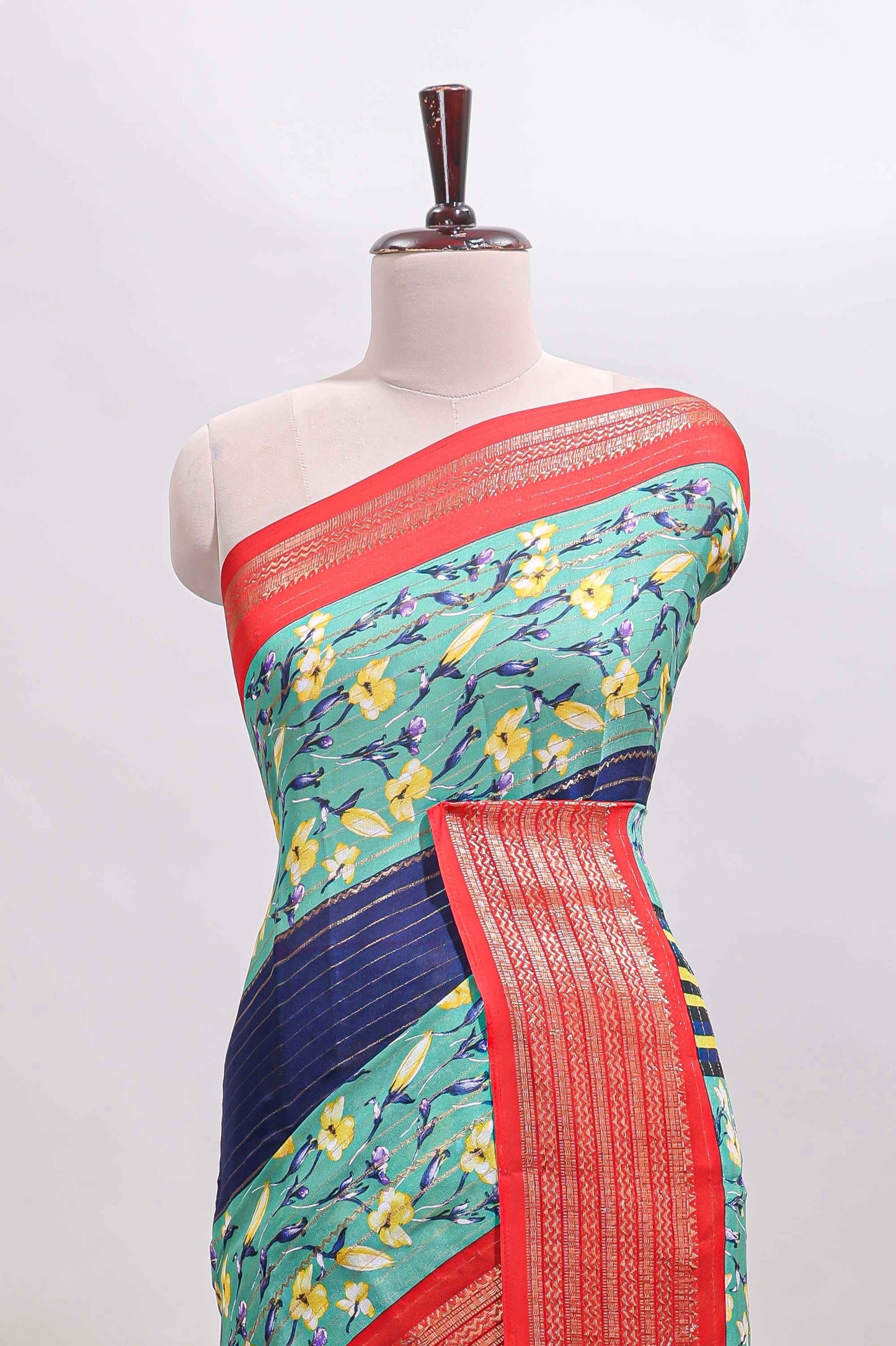 Multi color zari striped floral design marsh mellow saree with  contrast zari border and blouse