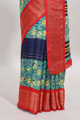 Multi color zari striped floral design marsh mellow saree withcontrast zari border and blouse