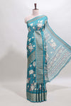 Green checked floral design marsh mellow saree with self zari border and matching blouse
