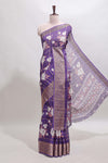 Violet checked floral design marsh mellow saree with self zari border and matching blouse