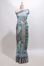 Green butterfly & floral design marsh mellow saree with contrast zari border and blouse