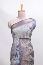 Lavender butterfly & floral design marsh mellow saree with contrast zari border and contrast blouse