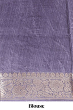Lavender butterfly & floral design marsh mellow saree with contrast zari border and contrast blouse