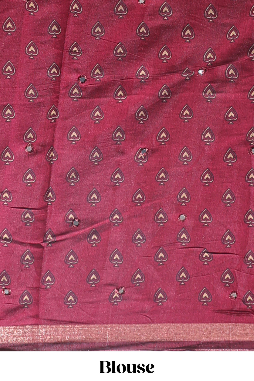 Maroon chevron print marsh mellow saree with contrast zari border and contrast blouse