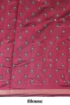 Maroon chevron print marsh mellow saree with contrast zari border and contrast blouse
