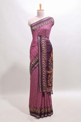 Purple chevron print marsh mellow saree with contrast zari border and contrast blouse
