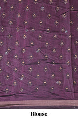 Purple chevron print marsh mellow saree with contrast zari border and contrast blouse