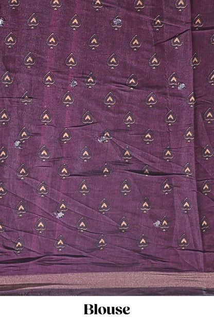 Purple chevron print marsh mellow saree with contrast zari border and contrast blouse