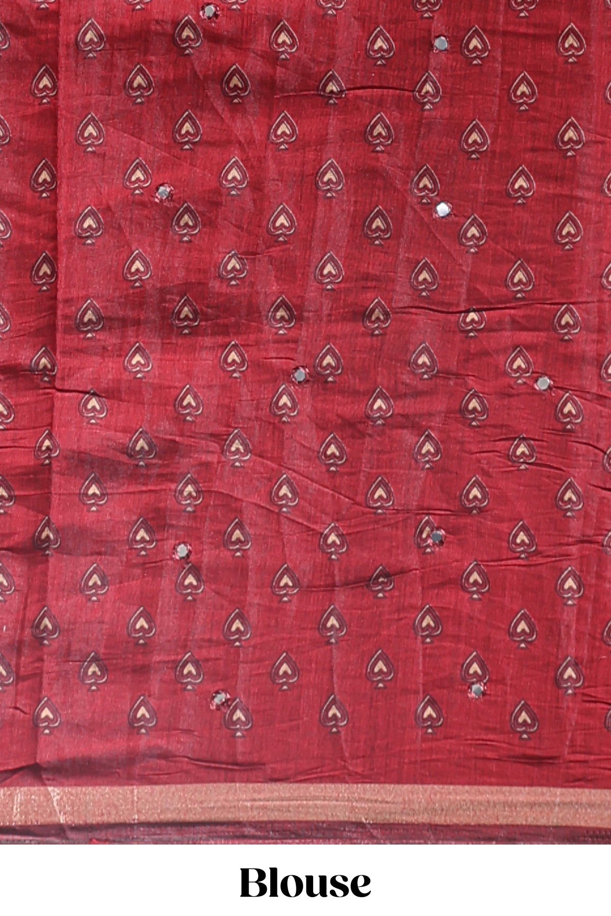 Red chevron print marsh mellow saree with contrast zari border and contrast blouse