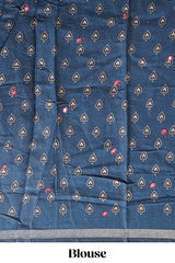 Maroon marsh mellow saree featuring mirror embroidery, contrast floral printed border & blouse