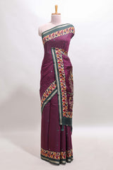 Purple marsh mellow saree featuring mirror embroidery, contrast floral printed border & blouse