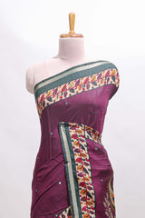 Purple marsh mellow saree featuring mirror embroidery, contrast floral printed border & blouse