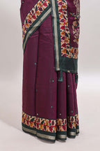 Purple marsh mellow saree featuring mirror embroidery, contrast floral printed border & blouse