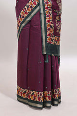 Purple marsh mellow saree featuring mirror embroidery, contrast floral printed border & blouse
