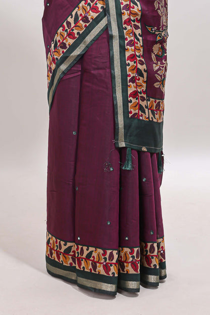 Purple marsh mellow saree featuring mirror embroidery, contrast floral printed border & blouse