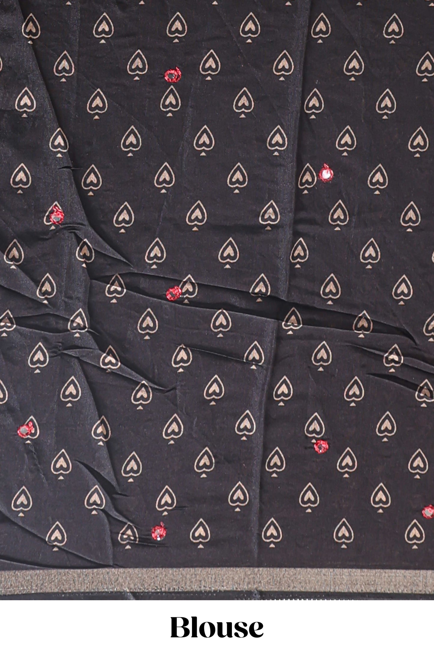 Red marsh mellow saree featuring mirror embroidery, contrast floral printed border & blouse