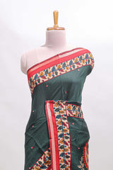 Green marsh mellow saree featuring mirror embroidery, contrast floral printed border & blouse