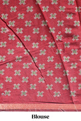 Peach printed marsh mellow saree with contrast floral border and tassel pallu