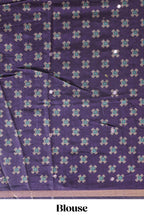 Purple printed marsh mellow saree with contrast floral border and tassel pallu