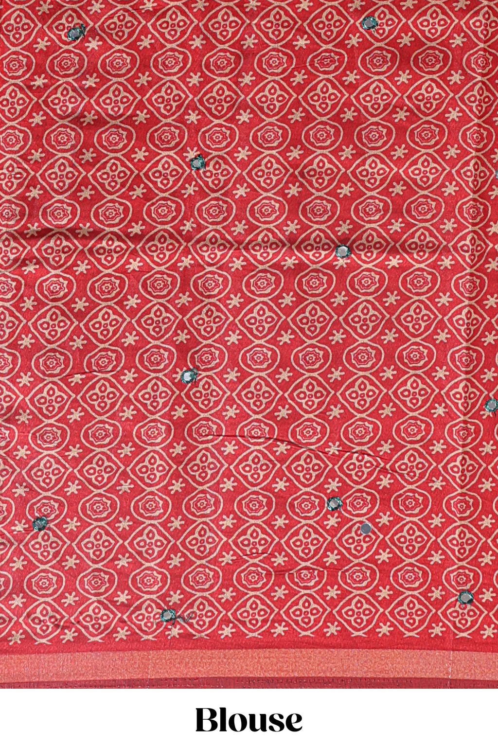 Green embroidery mirror work marsh mellow saree with contrast border and printed blouse