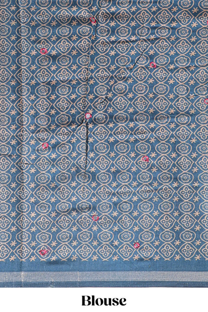 Maroon embroidery mirror work marsh mellow saree with contrast border and printed blouse