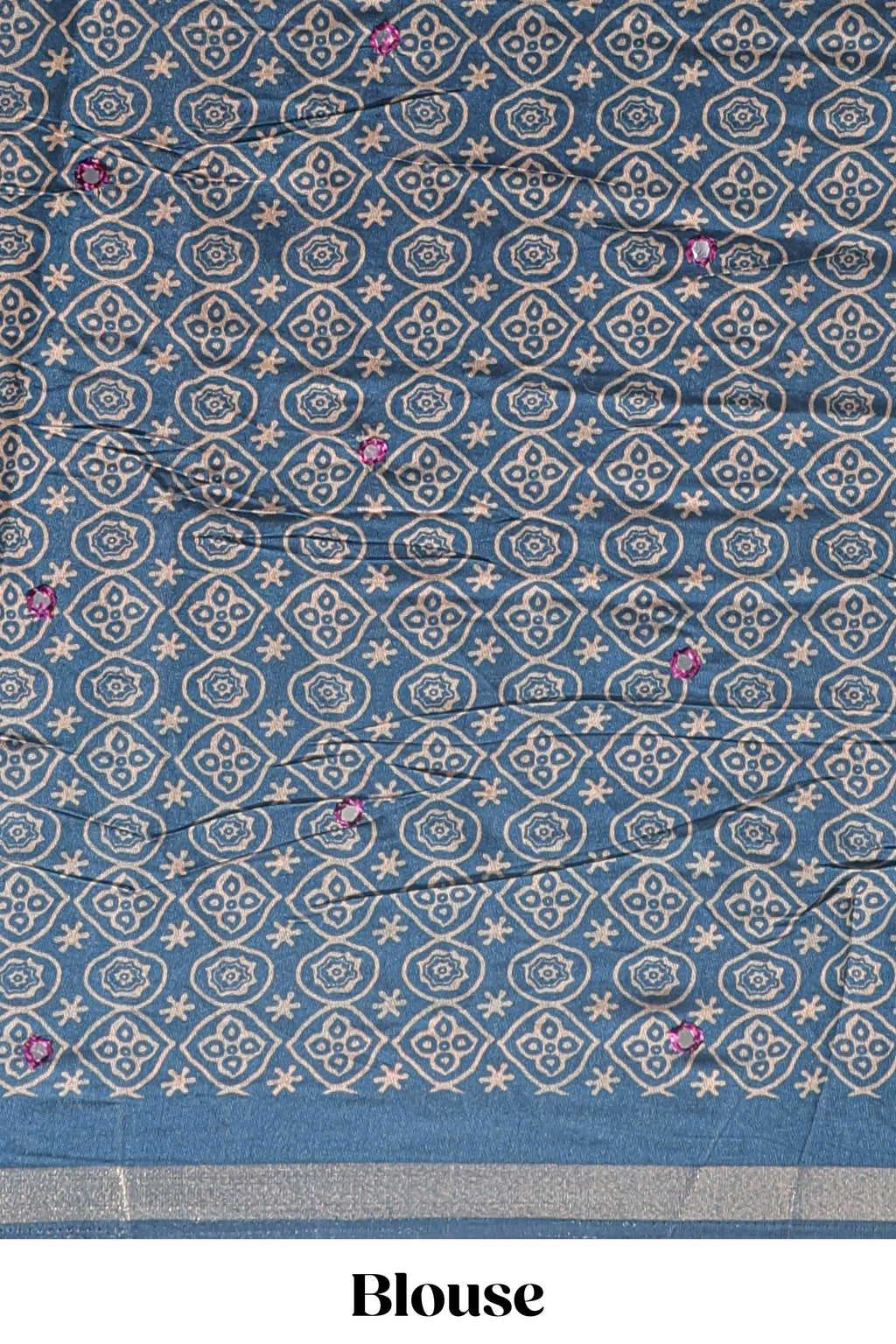 Purple embroidery mirror work marsh mellow saree with contrast border and printed blouse