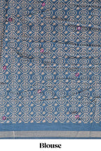 Purple embroidery mirror work marsh mellow saree with contrast border and printed blouse