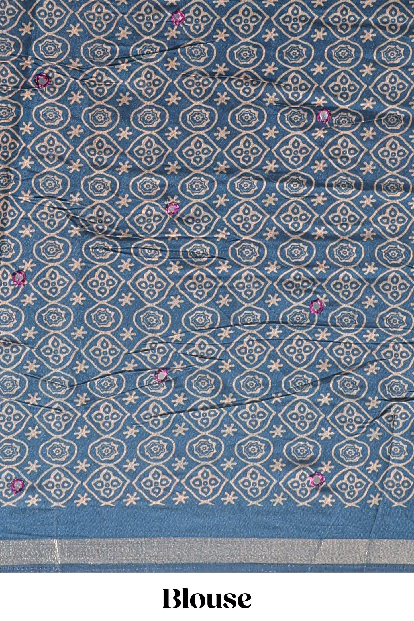 Purple embroidery mirror work marsh mellow saree with contrast border and printed blouse