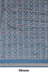 Purple embroidery mirror work marsh mellow saree with contrast border and printed blouse
