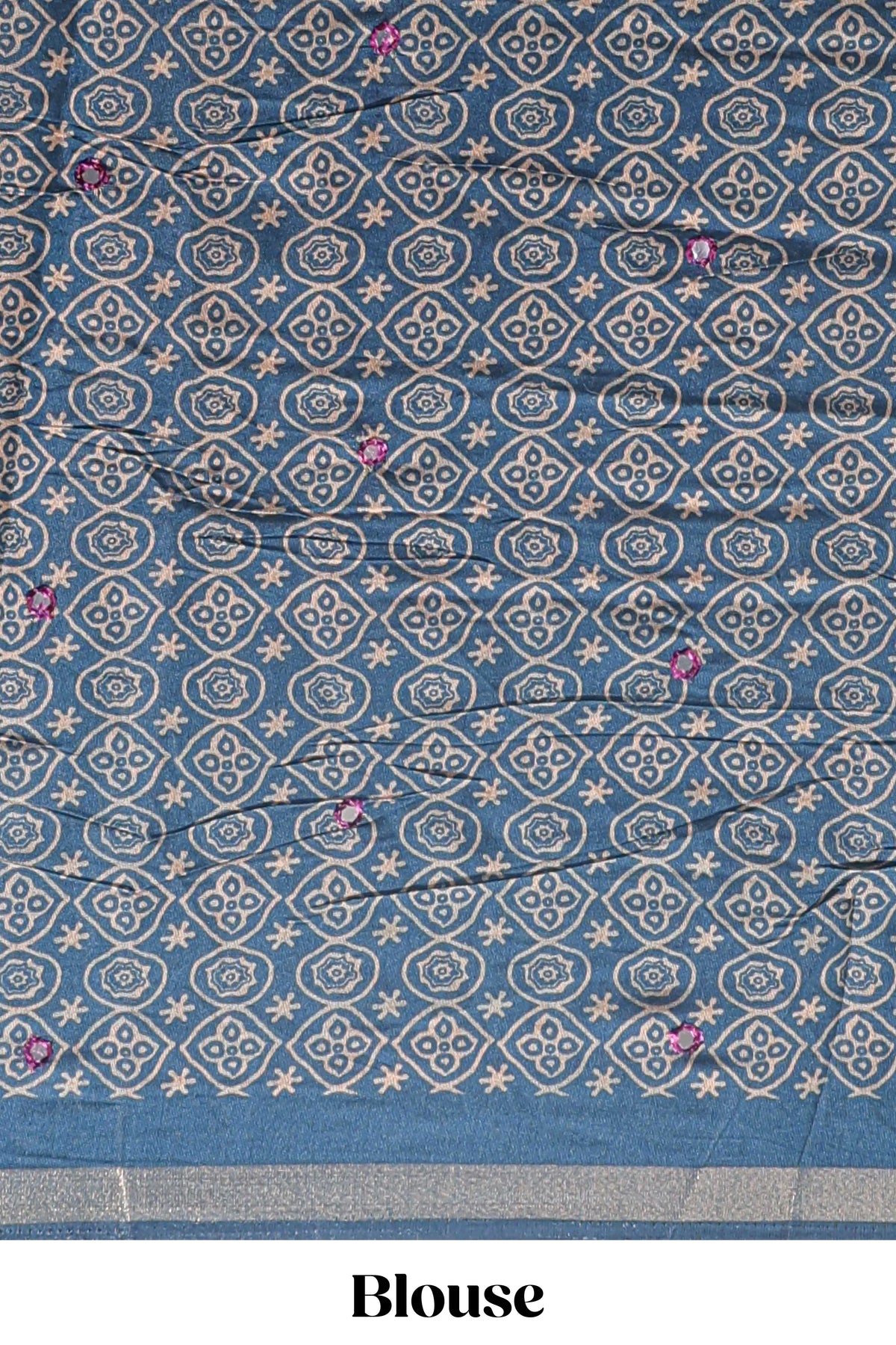 Purple embroidery mirror work marsh mellow saree with contrast border and printed blouse