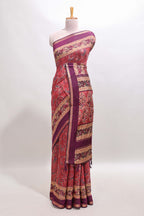 Onion pink floral motifs design marsh mellow saree with contrast border and printed blouse
