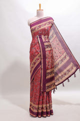 Onion pink floral motifs design marsh mellow saree with contrast border and printed blouse