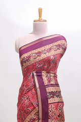 Onion pink floral motifs design marsh mellow saree with contrast border and printed blouse