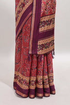Onion pink floral motifs design marsh mellow saree with contrast border and printed blouse