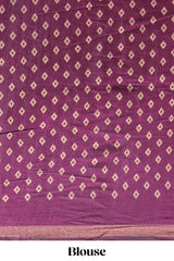 Onion pink floral motifs design marsh mellow saree with contrast border and printed blouse